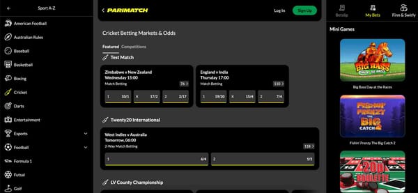 Cricket betting odds and match options displayed on Parimatch with various formats visible — ideal for learning how to change odds format on Parimatch.