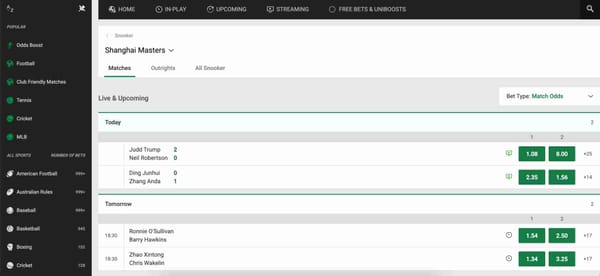 Unibet snooker betting screen with match odds, useful for “Unibet can I withdraw to a different card” users.