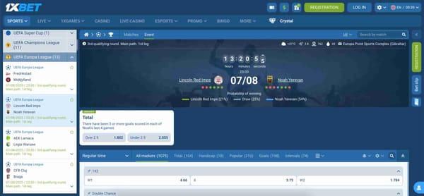 1xBet match odds for Lincoln Red Imps vs Noah Yerevan – 1xBet withdrawal time Australia