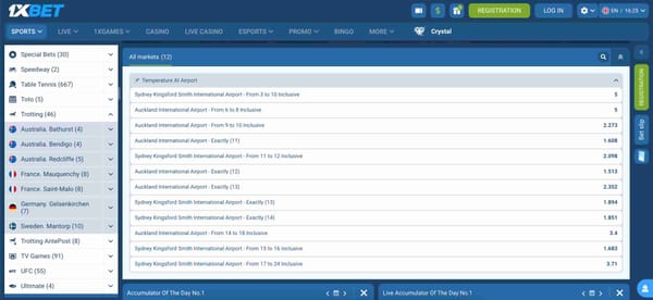 Temperature betting options at 1xBet including Sydney and Auckland airports – related to query: does 1xBet accept JazzCash Pakistan
