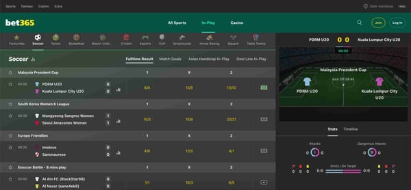 Live soccer betting odds on Bet365 with match stats and interface, relevant for Bet365 bank withdrawal in Pakistan.