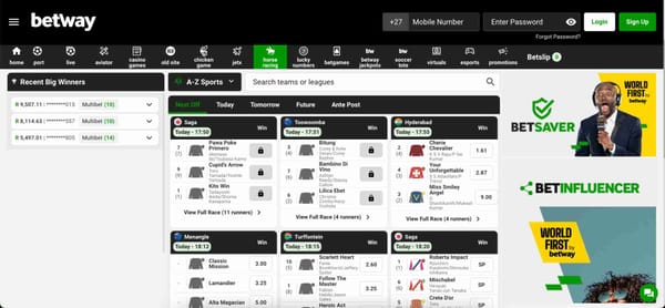 Betway horse racing betting page showing upcoming races and odds – Betway how to use free bet example