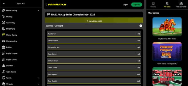Parimatch NASCAR 2025 outright odds, does Parimatch accept Airtel Money