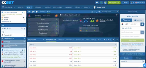 Live basketball betting interface on 1xBet showing Henan Phoenix vs Zhejiang Golden Bulls with odds and game stats relevant to 1xBet wire transfer withdrawal time Canada.