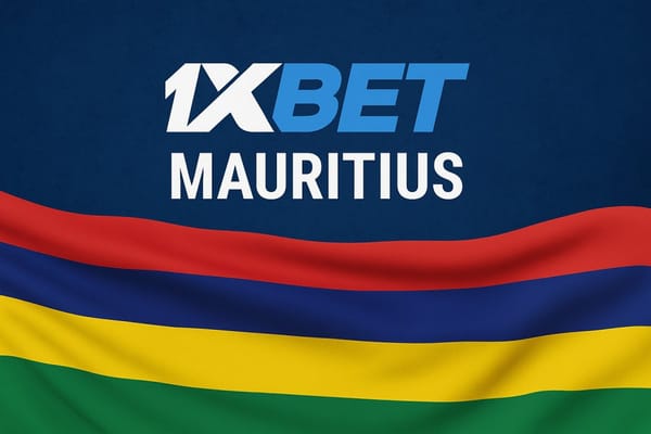 1xBet Mauritius logo with Mauritian flag colors in the background