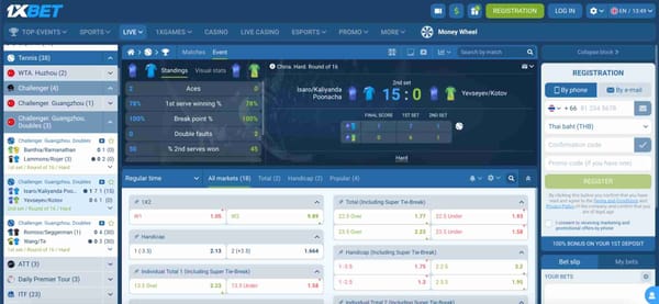 1xBet live tennis betting interface showing match stats and odds – why did 1xBet ban me