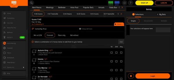 888sport horse racing betting page showing odds and forecast options – does 888sport accept cryptocurrency for wagers?