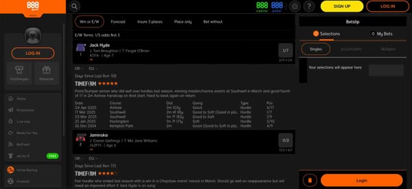 888sport mobile money Rwanda horse racing odds and betting markets on Jack Hyde and Jaminska