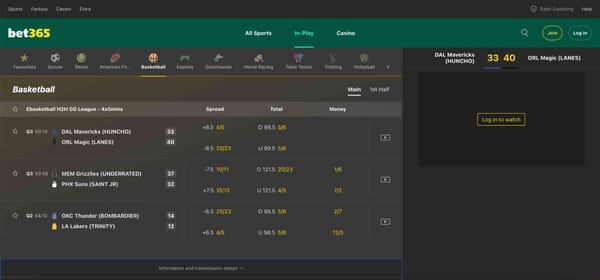 Bet365 basketball live betting odds showing Dallas Mavericks vs Orlando Magic, useful for players learning how to withdraw from Bet365 in Vietnam.