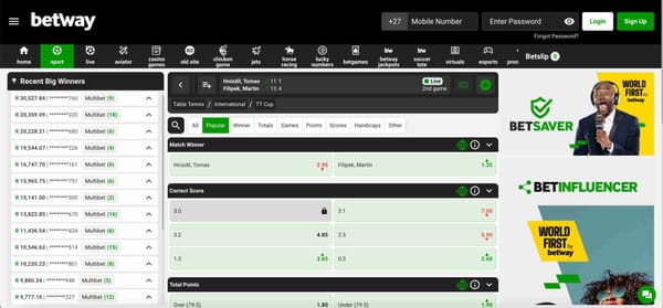 Betway live betting screen showing table tennis match odds and interface – does Betway accept Airtel Money for payments.