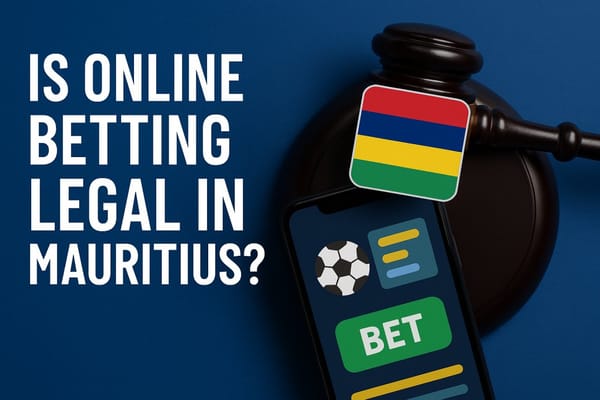 Is online betting legal in Mauritius concept with gavel, Mauritius flag, and smartphone betting app
