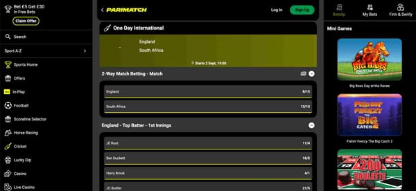 Parimatch cricket betting odds for England vs South Africa ODI match – is Parimatch available in Pakistan