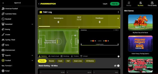 Live football betting screen on Parimatch showing Keciorengucu vs Pendikspor with match stats and odds – can Parimatch ban you for winning bets?