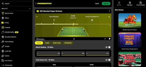 Parimatch live football betting screen showing Tarun Sporting vs Oscar Foundation FC with live score update – what happens if football match goes to penalties Parimatch.