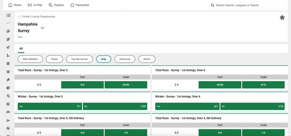 Unibet cricket betting odds live for Hampshire vs Surrey County Championship match — does Unibet accept BLIK Poland as a payment method for wagers?
