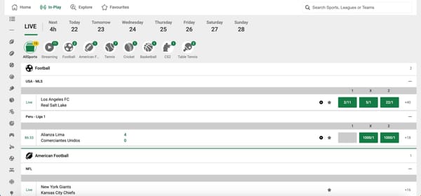 Unibet live sports betting page showing football and NFL odds, part of how to convert bonus into cash on Unibet.