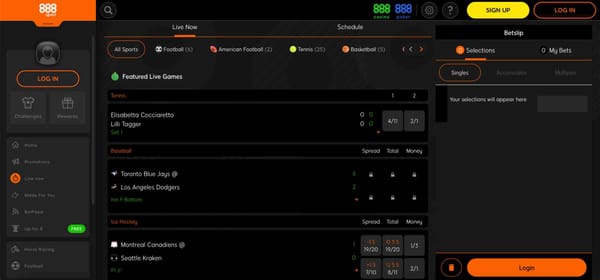 888sport live betting dashboard showing various sports and odds — guide on how to change odds format on 888sport.