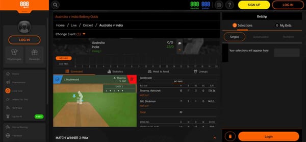 Live cricket betting screen on 888sport showing Australia vs India match – guide for EcoPayz deposit users in Malaysia.