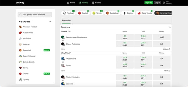 Betway sportsbook upcoming American football and NCAAF betting odds – guide for Betway bank withdrawal Pakistan users