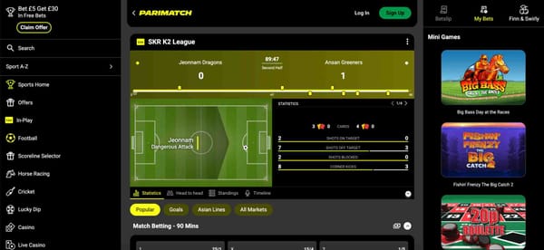 Live football betting interface on Parimatch showing Jeonnam Dragons vs Ansan Greeners match — example of Parimatch platform use with or without VPN.